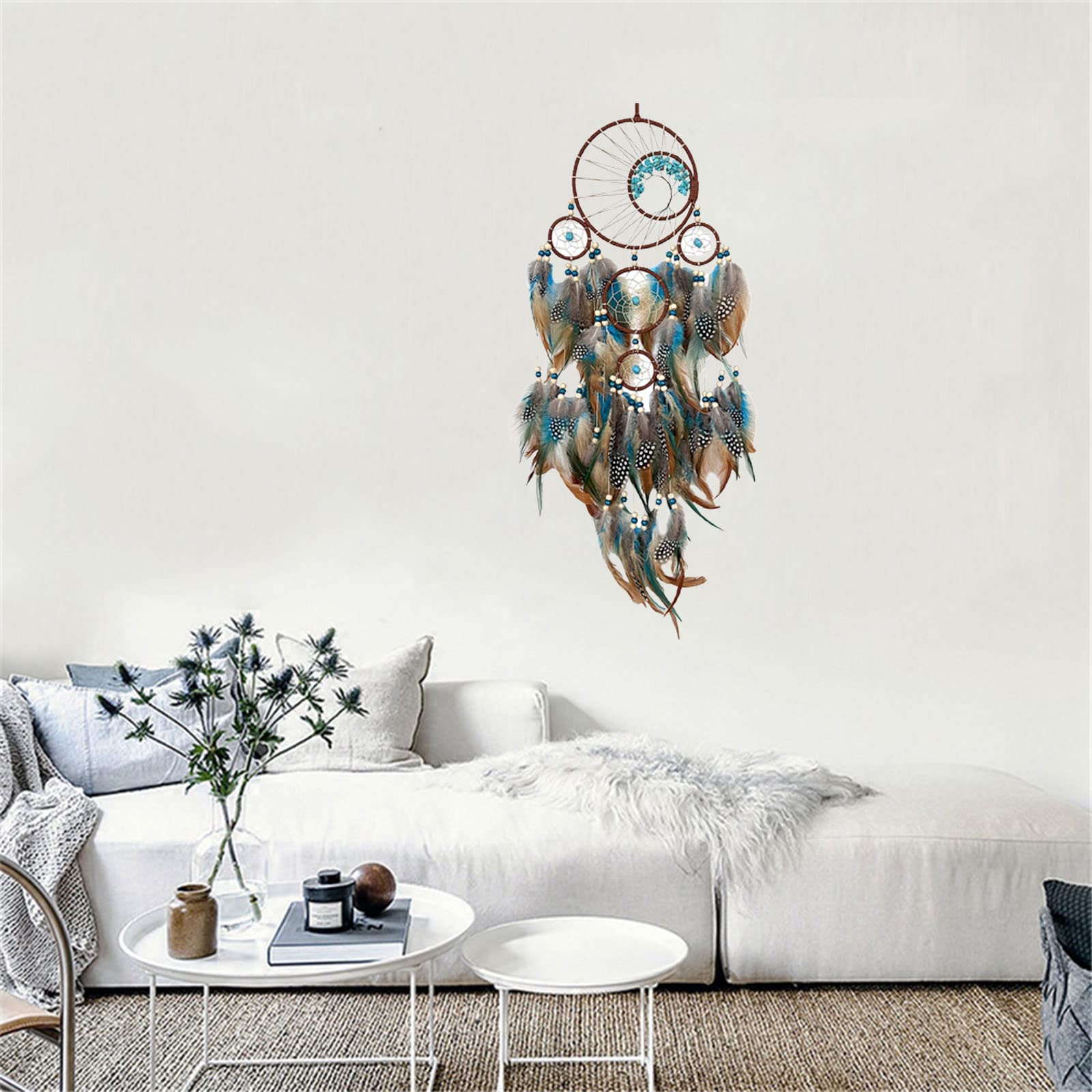 Traumfänger, Lebensbaum-Feder, handgefertigter Feder-Anhänger for Zuhause, Schlafzimmer, Raumdekoration, Auto-Anhänger, Ornamente, Traumfänger, groß