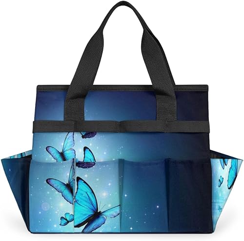 Butterfly Water Garden Tool Tote Bag for Women Men Gardening Tool Storage Bags with 10 Pockets Standable Garden Home Tool Kits Organizer for Indoor