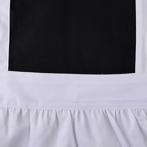Miniatura 5 de Love Potato Lindos delantales retro con volantes para niñas, mujeres, cocina, cocina, limpieza, disfraz de sirvienta con bolsillo (negro y blanco),