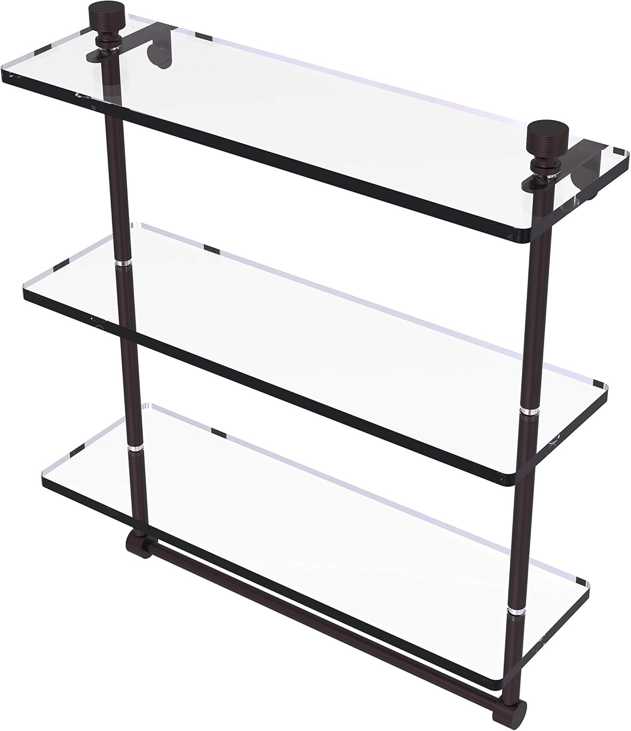Allied Brass FT-5/16TB Foxtrot Collection 16 Inch Triple Tiered Integrated Towel Bar Glass Shelf, Antique Bronze Allied Brass FT-5/16TB Foxtrot Collection 16 Inch Triple Tiered Integrated Towel Bar Glass Shelf, Antique Bronze
