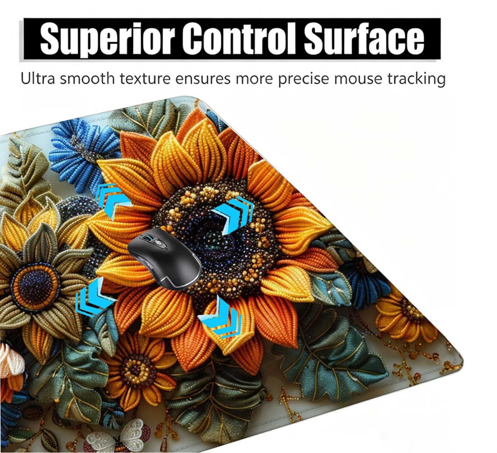 Blanca Alfombrilla Ratón XXL 150x80 cm Mouse Pad Grande Gaming Girasol Alfombrilla Escritorio Antideslizante, Protector de Mesa para Ordenador y Teclado, Alfombrilla Gamer con Bordes Cosidos W6-87