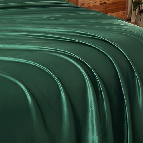 Miniatura 4 de Ersmak Solo sábana encimera de satén, sábana encimera individual matrimonial, lujosa y ultrasuave, sedosa para colchón matrimonial, color verde