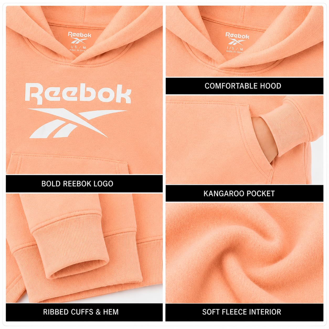 Reebok Mädchen-Kapuzenpullover – weiches Fleece, mittelschwer, Kinder-Kapuzenpullover, modisch, lässig, Herbst und Winter