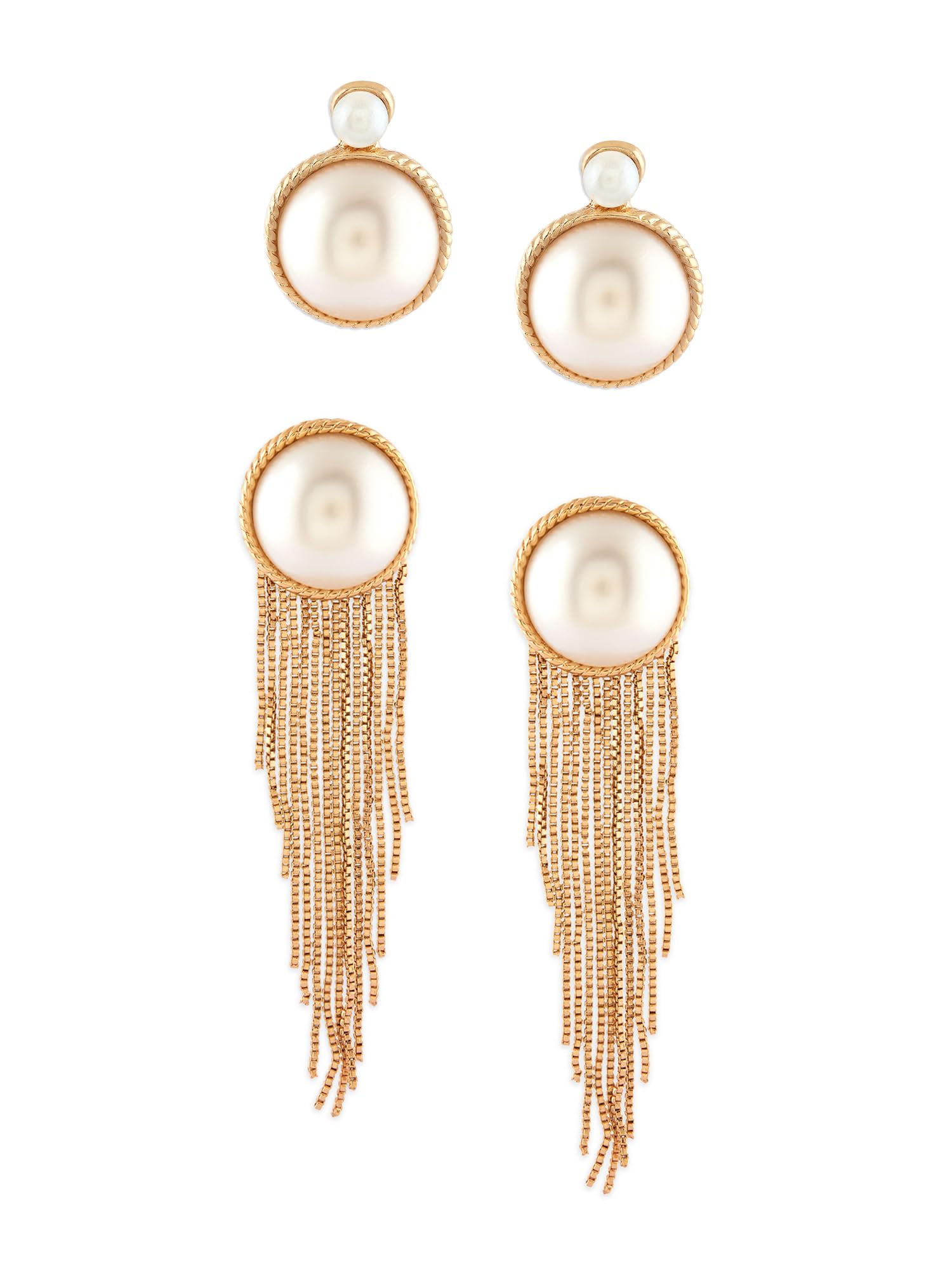 Zaveri Pearls Set of 2 Gold Tone Pearls Embellished Contemporary Statement Tassel & Studs Earrings For Women-ZPFK17956 (B0D11BYJ9N) Amazon Price History, Amazon Price Tracker