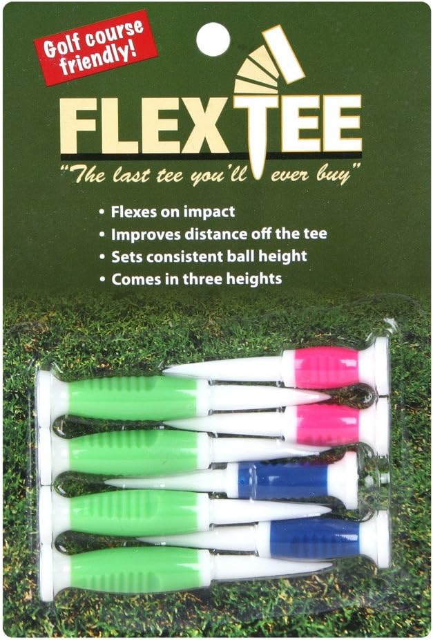 FlexTee Flexible Golf Tees 8 Pack | Plastic, Virtually Unbreakable, Greater Distance, Accuracy, Less Resistance, Assorted Colors & Sizes