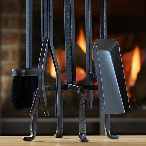 Miniatura 5 de Uniflame, F-1183 Olde World - Juego de 5 herramientas para chimenea con acabado de hierro con asas de bucle