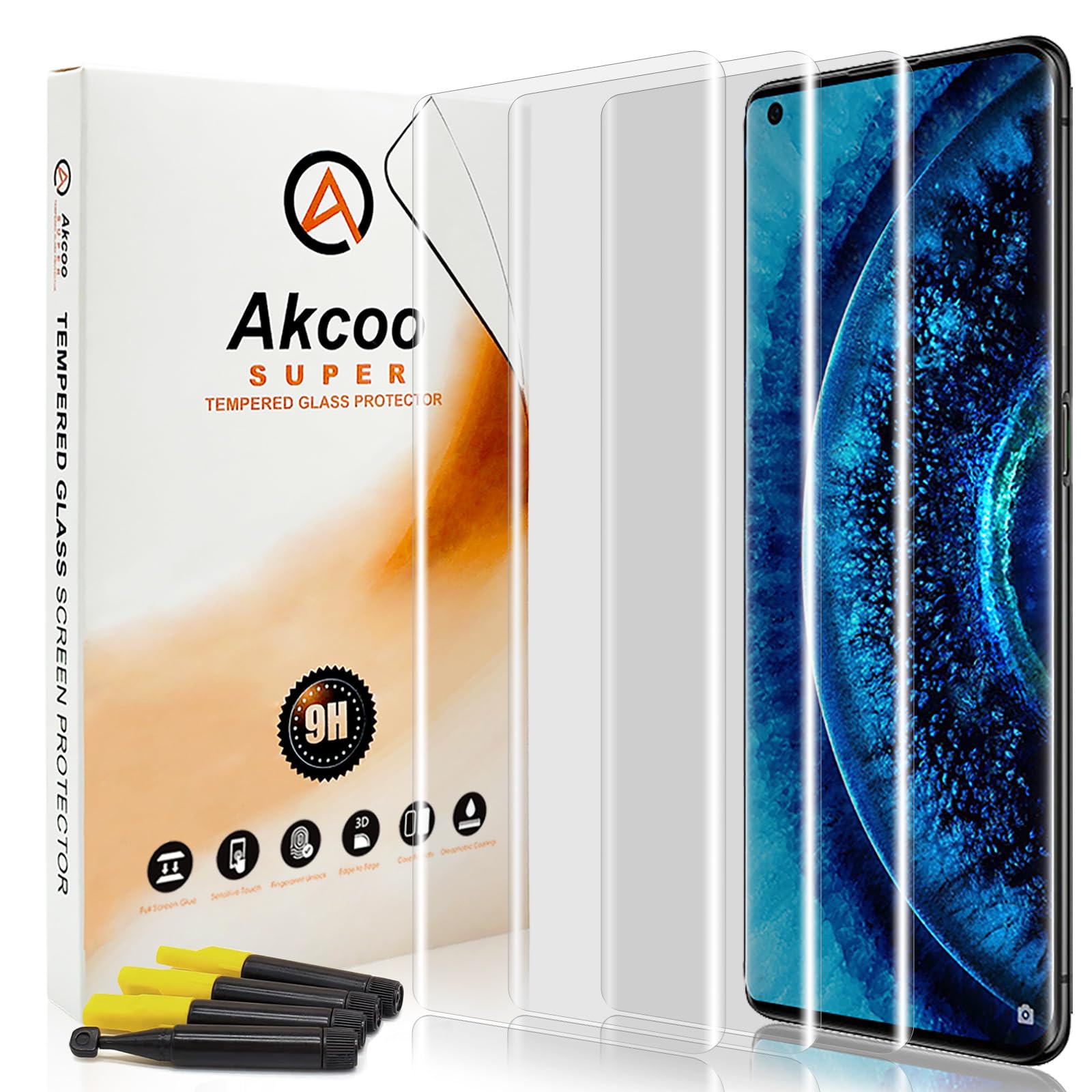 Screen Protector for OPPO Find X2 Pro,Tempered Glass (UV Set) - 3 Pack, Edge to Edge Coverage,Sensitive Touch,Fingerprint-ID Compatible,Scratch Resistant