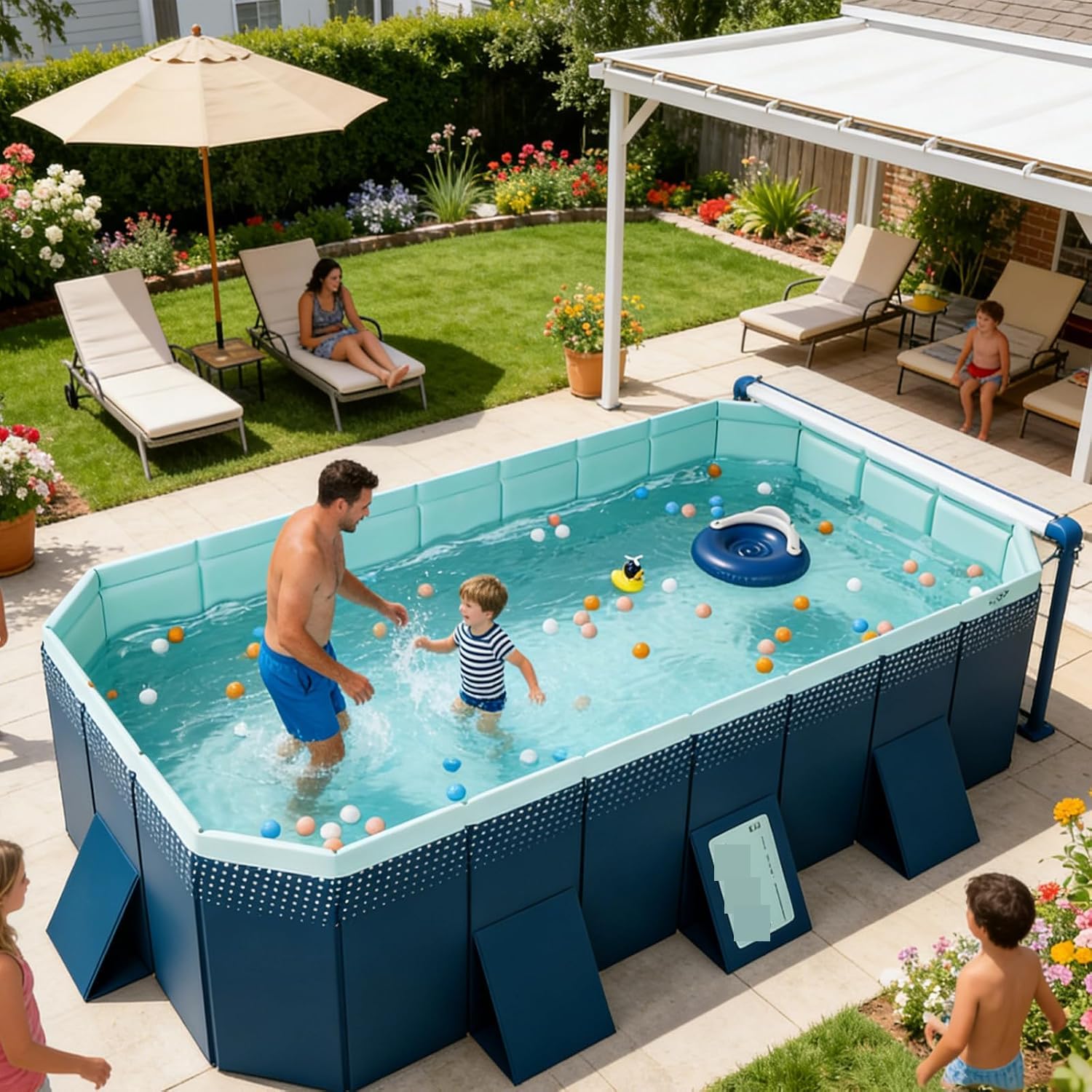 Składany basen o dużej wytrzymałości, nienadmuchiwany basen dla dorosłych, szybka konfiguracja PVC Water Play Tub do patio ogrodowego na podwórku, przenośna rekreacja na zewnątrz