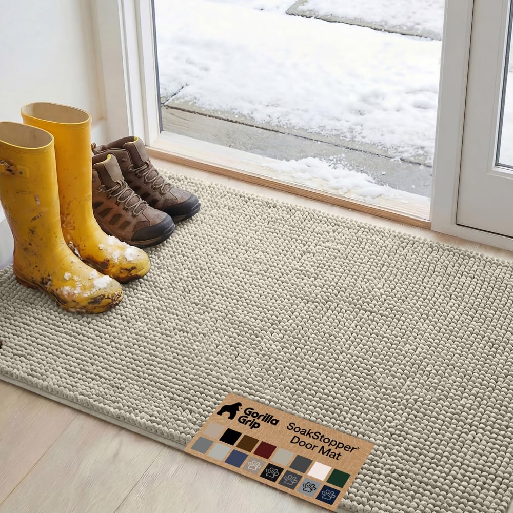 GORILLA GRIP SoakSTOPPER Dog Door Mat, Machine Wash and Dry, 48x30 Cream