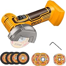 INGCO CAGLI76011 Mini Cordless Angle Grinder 20V (Product Only) 19500rpm 7 Cutting Discs 76mm for Cutting, Polishing and Sanding