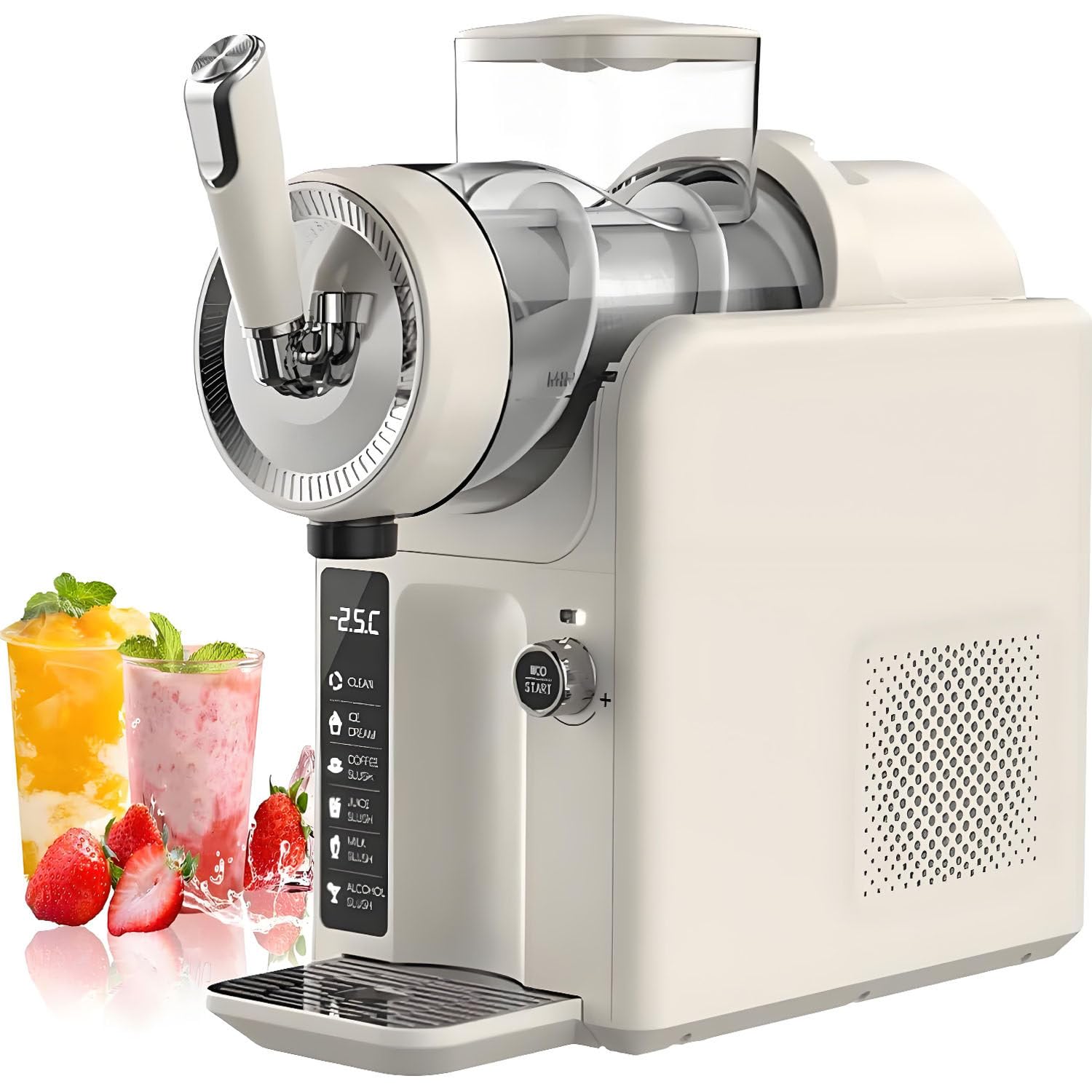 Uordby Beige 185W Slushie Machine For Home: 15-60 Minutes Slushy Machine, Froze Drink&Slushie Maker With 5 Preset Programs, One-Click Automatic Cleaning,Slush, Milkshakes, Frappés,More
