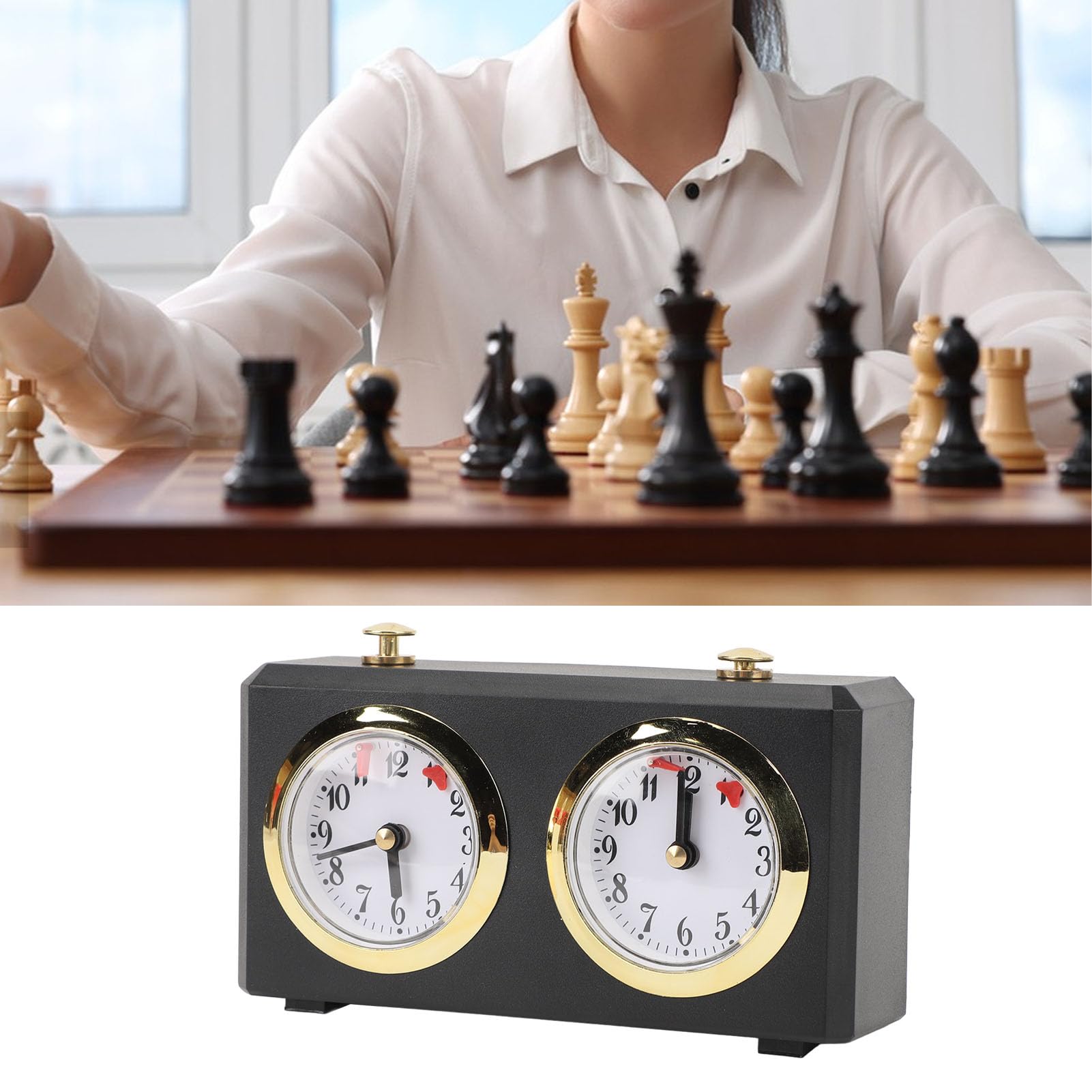 Horloge d'échecs analogique, mécanisme Multifonctionnel à remontage Professionnel, Portable, Grands Cadrans faciles à Lire, compétitions d'échecs Chinoises, minuterie (Black)