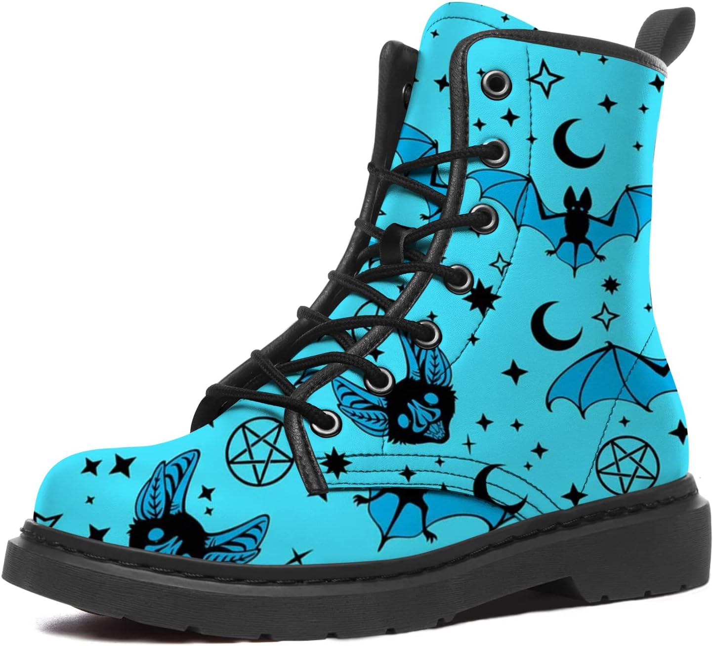 Bat Pattern Boots Mens Womens Combat Boots Vegan Leather Work Boots Lace Up Ankle Bootie Shoes Gifts for Friends