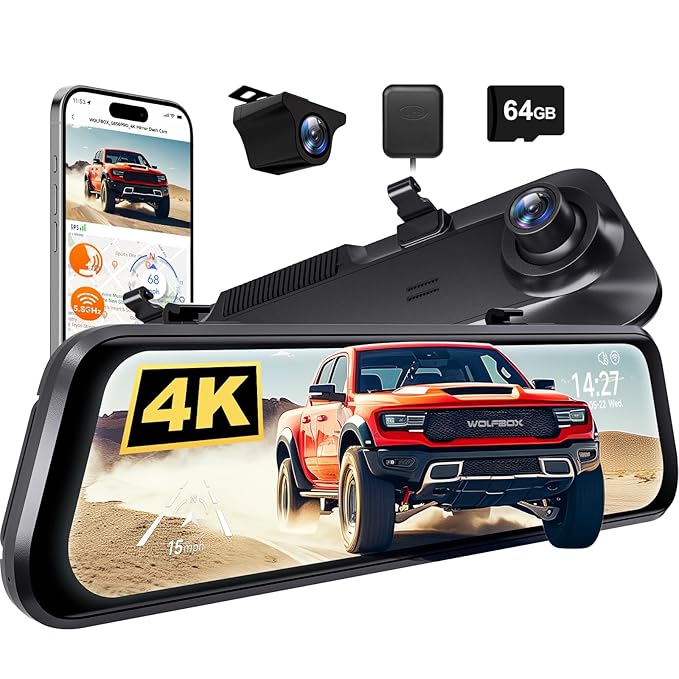 WOLFBOX G840S 12' 4K Mirror Dash Cam