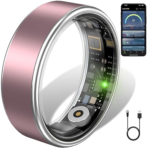 Smart Ring for Women & Men - IP68 Waterproof Fitness Tracker with Long Lasting Batteries, 28-Language App, Sleep/Step/Heart Rate Monitor, Compatible with iOS & Android (Pink, 7)