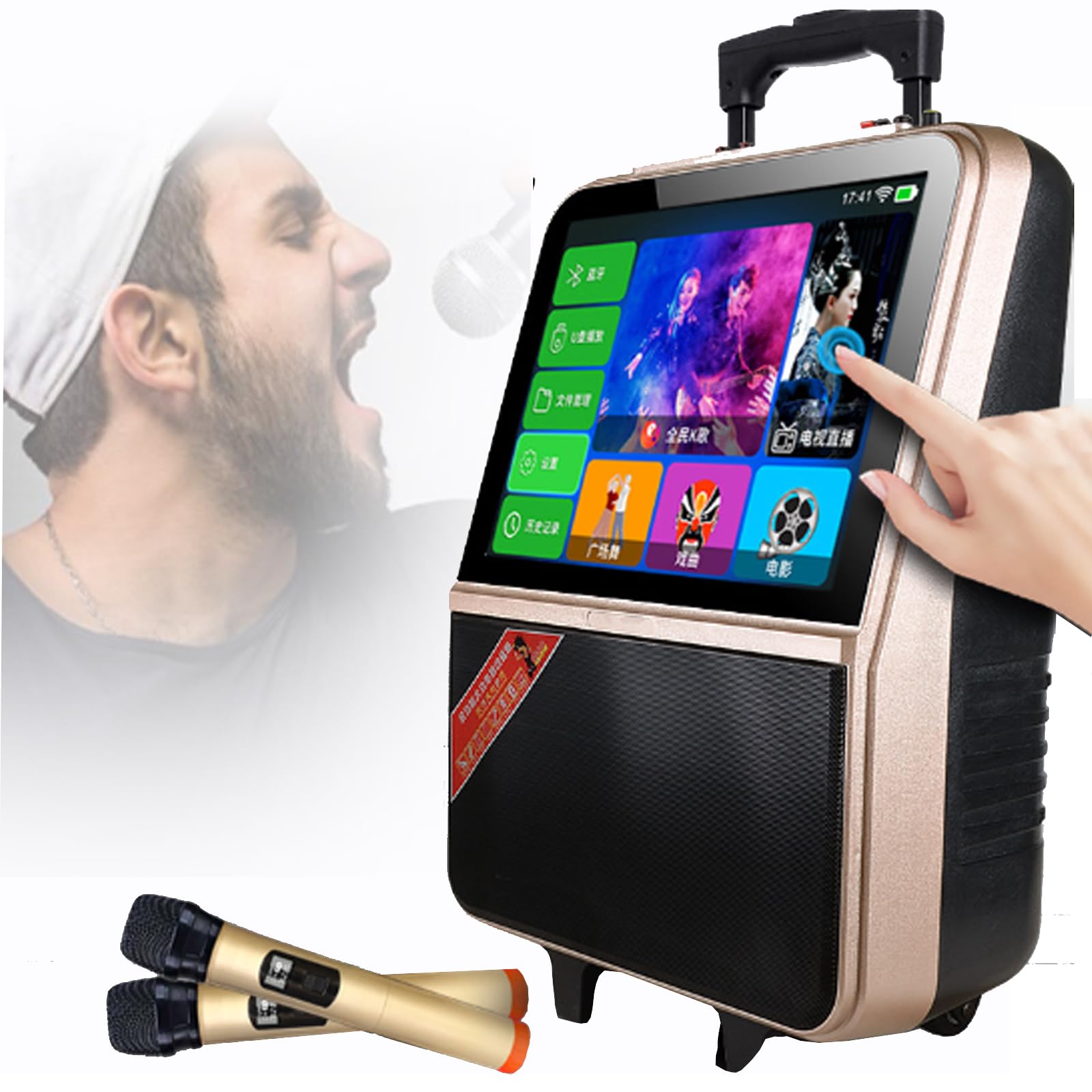 Macchina per Karaoke con 2 microfoni Wireless, connessione Intelligente + Schermo dello Stesso Telefono Cellulare, Ideale per Balli di Gruppo all;Aperto.