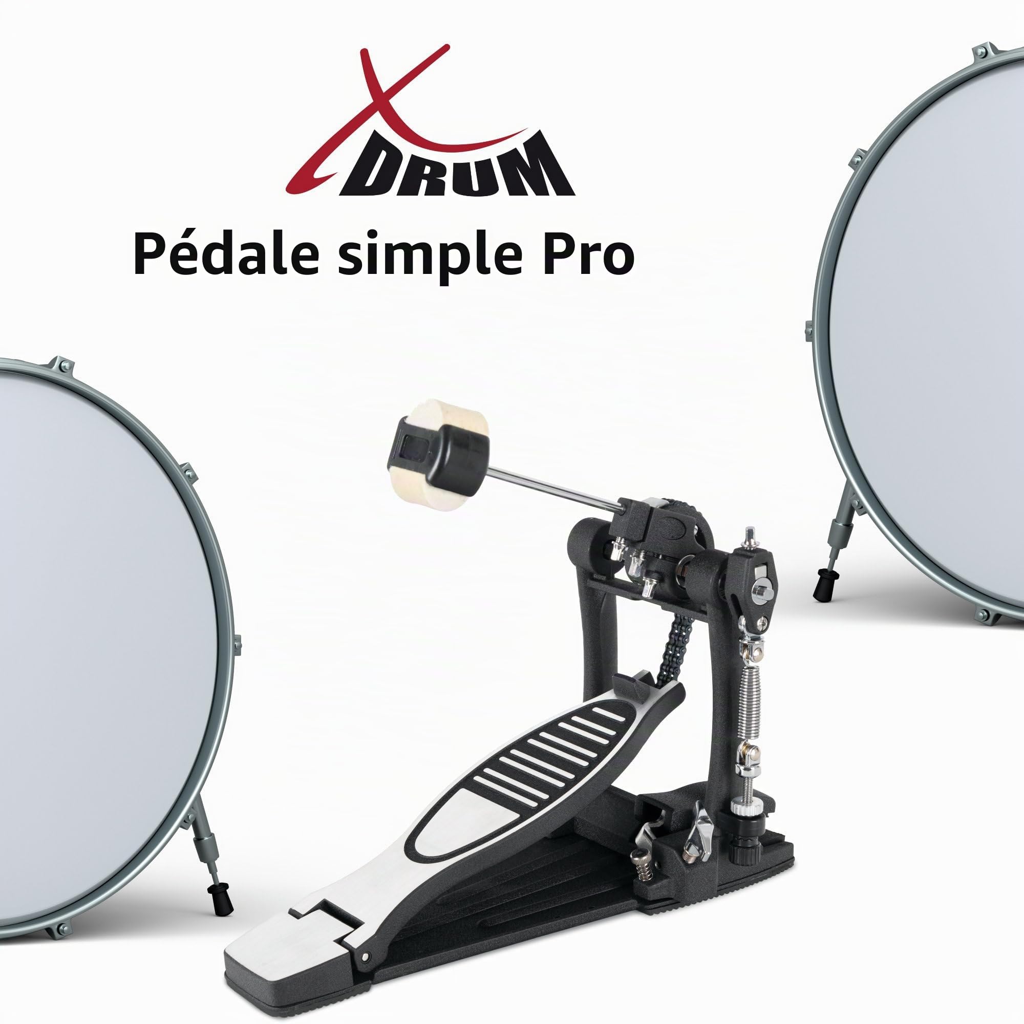 XDrum Pedale Pro, Double (double chaîne, 4 side beaters, butée de pied, réglable polyvalent, angle de mailloche librement ajustable)