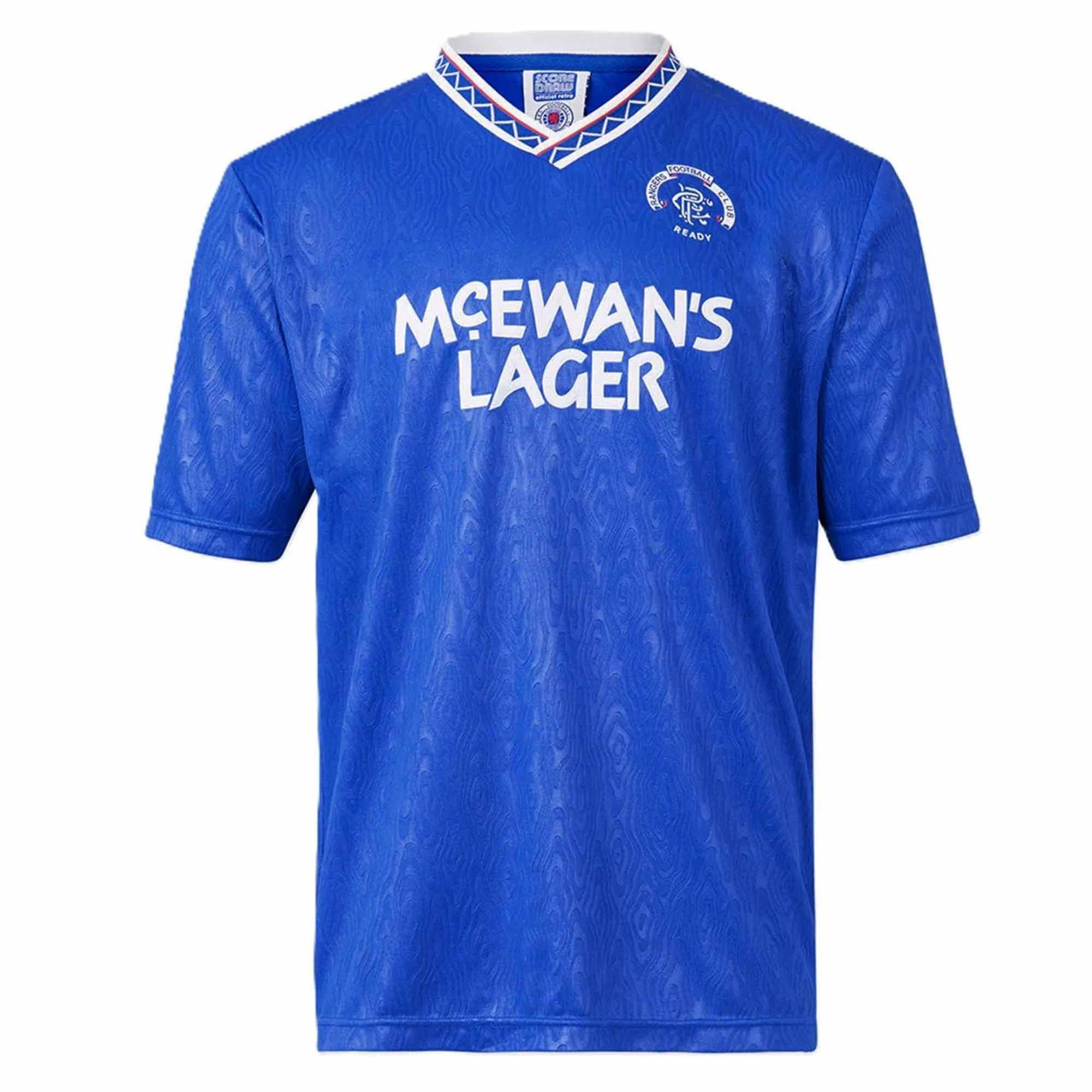 GIFTS 4 ALL Official Rangers 1990 Retro Shirt, Gers Vintage Style Football Top, Classic Rangers 1990's Replica Retro Shirt (UK, Alpha, L, Regular, Regular) Multicolor