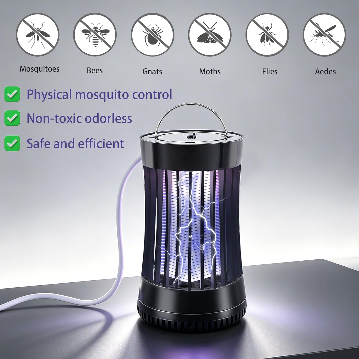 Lulu Home Bug Zapper Indoor, 2 Packs Mosquito Killer with Fan, 1500V Electric Fly Trap, USB Plug-in Insect Catcher for Home, Kitchen, Bedroom, Black & White