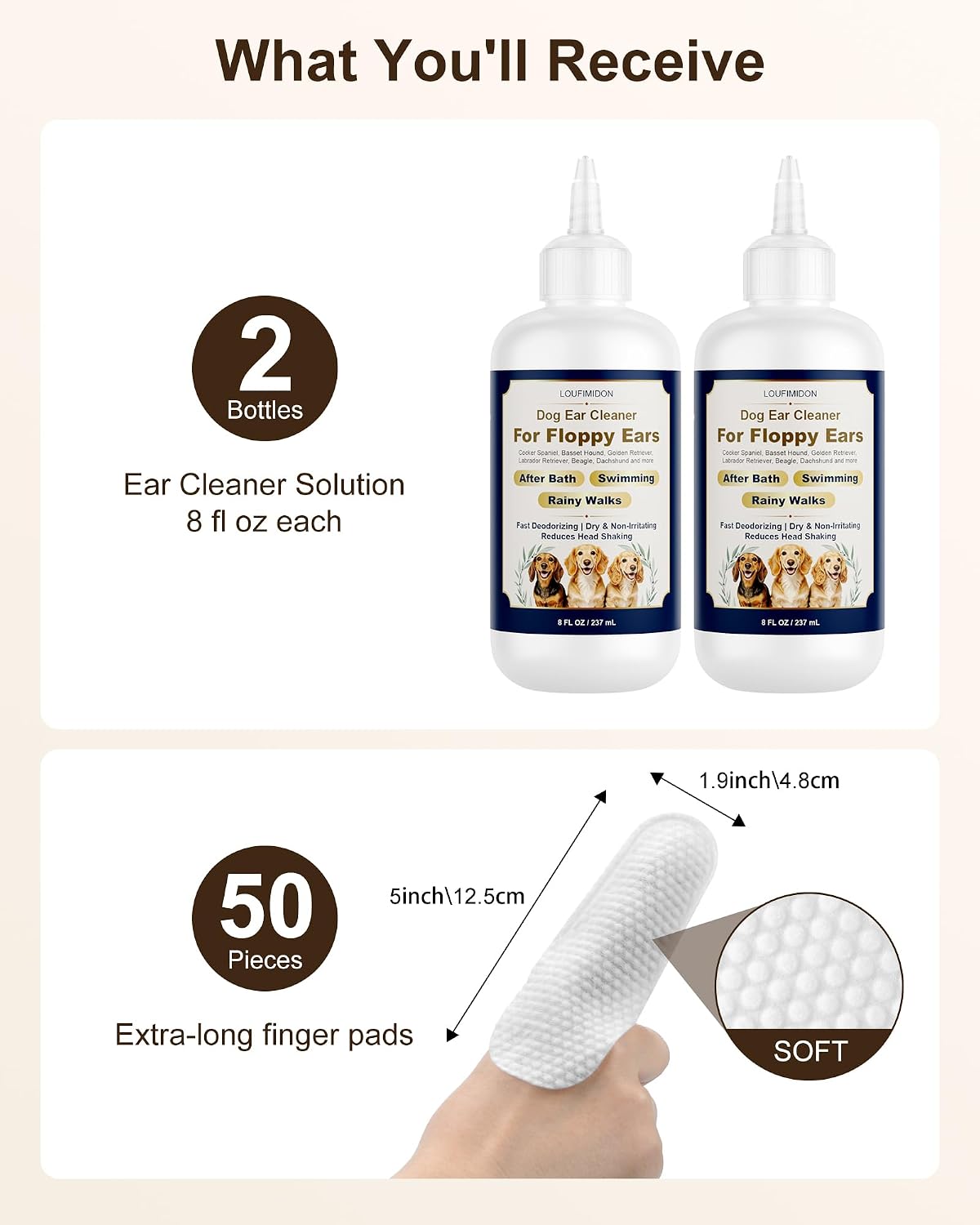 Dog Ear Cleaner for Floppy Ears & Long-Eared Breeds, Deodorizing Ear Cleaning Solution, Helps Keep Ears Dry After Swimming, Bath & Rainy Walks, Gentle Daily Ear Care for Dogs