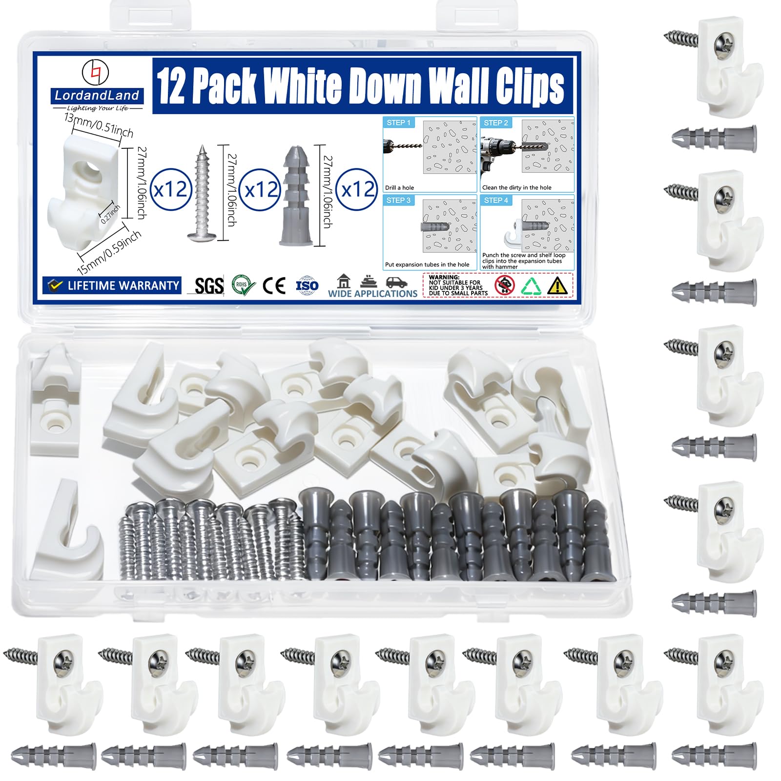 LordandLand 12 Pack White Down Wall Clip Closet Shelves Clips - shelf brackets and supports | Mubboo