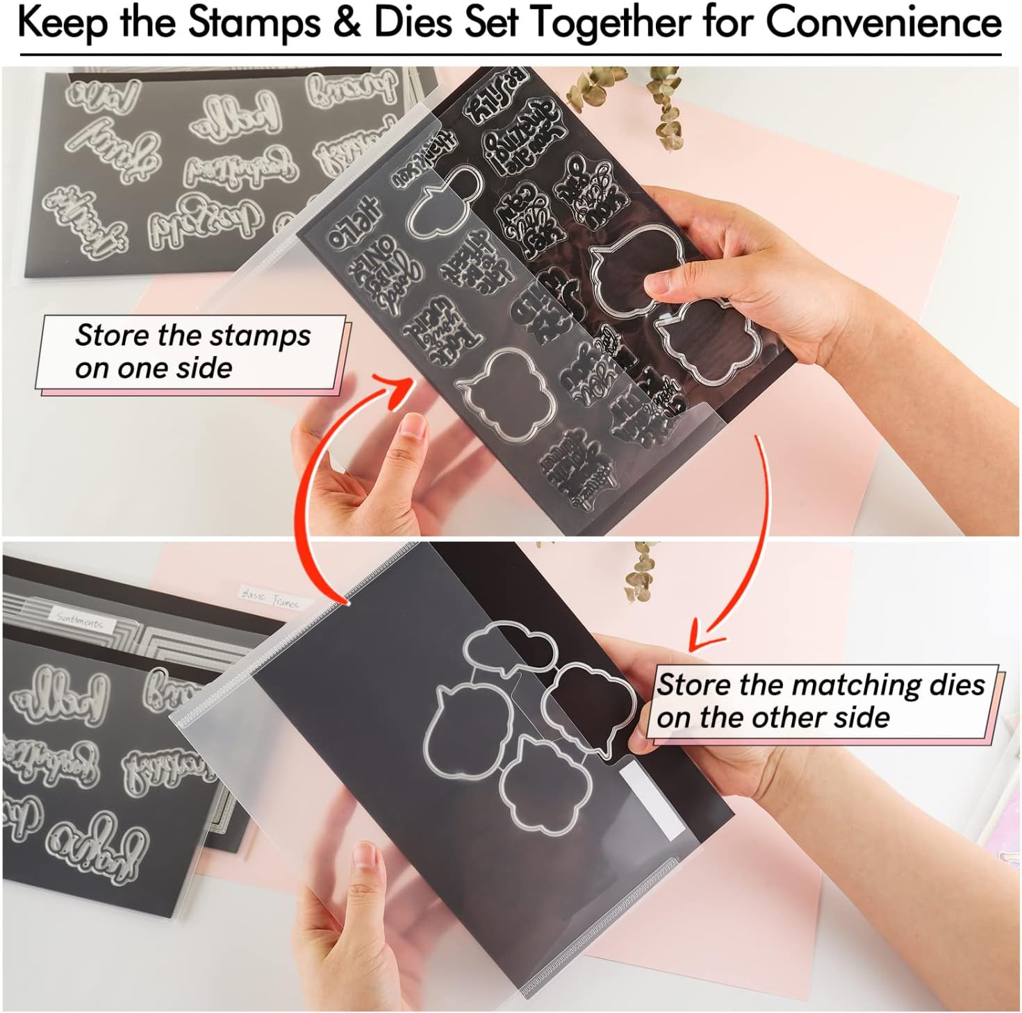 44 Pcs/Set12 Rubber Magnetic SheetsThickness0.8mmDouble-Sided Magnetic Sheets,12 Clear Stamp Die Storage Pockets 20 Label StickerEnvelope Case Cutting Dies Stencil Organizer for Card Making Storage