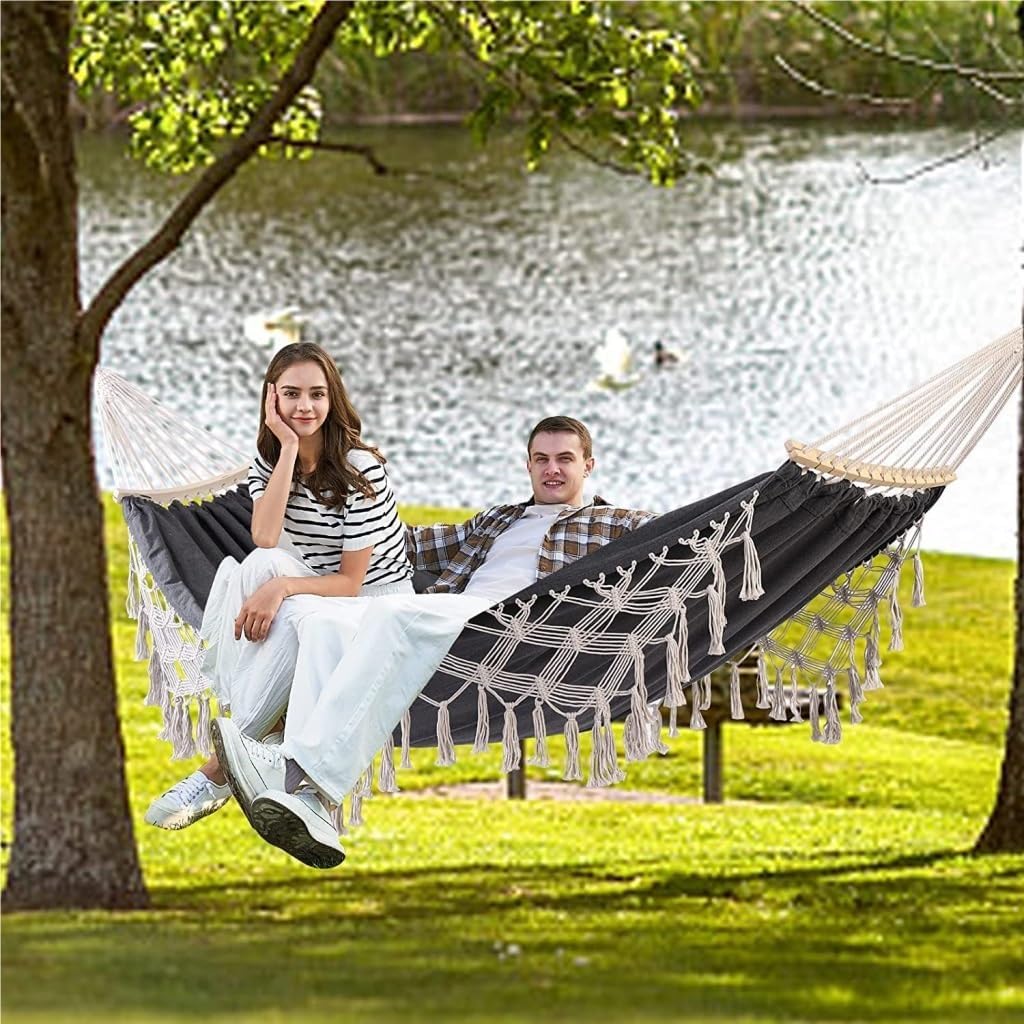 Hammock Outdoor Hammock Single Double Camping Hanging Tree Outdoor Indoor Thick Canvas Leisure Homestay Decoration Hammocks for Outside(A)