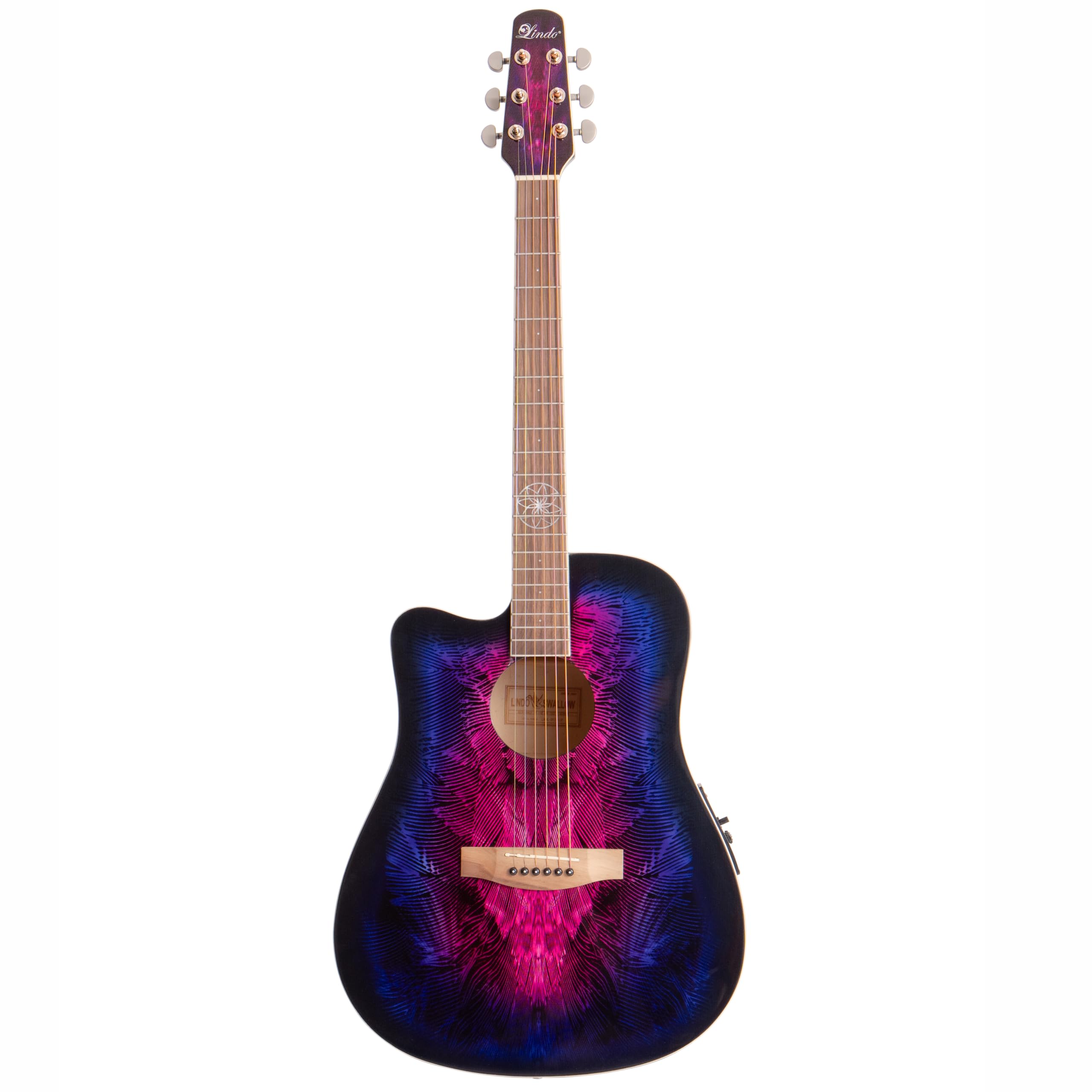 Lindo Chitarra elettroacustica a forma di rondine per mancini in viola preamplificatore digitale Tuner/equalizzatore e custodia imbottita