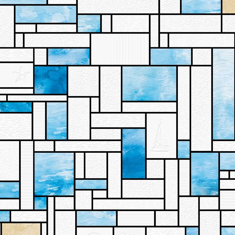 UNI Window Film Static Clings Non Adhesive 3D Stained Glass Window Decals UV Protection (Blue Beach, 37.4 x 24.4 Inch)