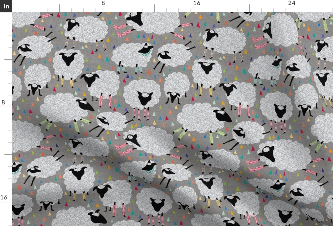 Spoonflower Fabric - Sheep Knitting Nursery Animal Triangles Woodland Printed on Minky Fabric by The Yard - Sewing Baby Blankets Quilt Backing Plush