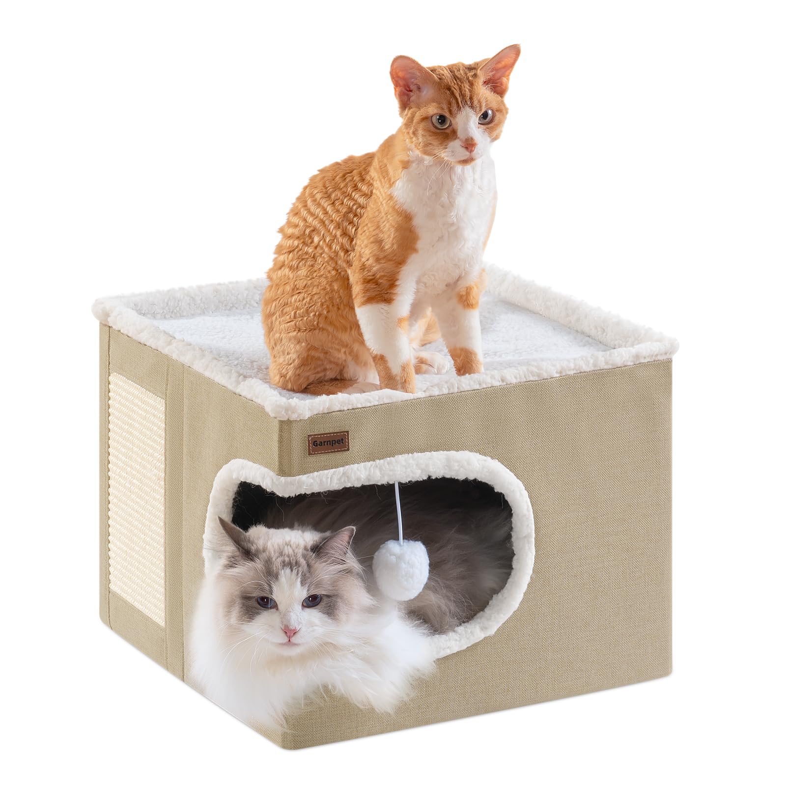 Garnpet Cat Bed for Indoor Cats Cube House, Covered Cat Cave Beds & Furniture with Scratch Pad and Hideaway Tent, Cute Modern Cat Condo for Multi