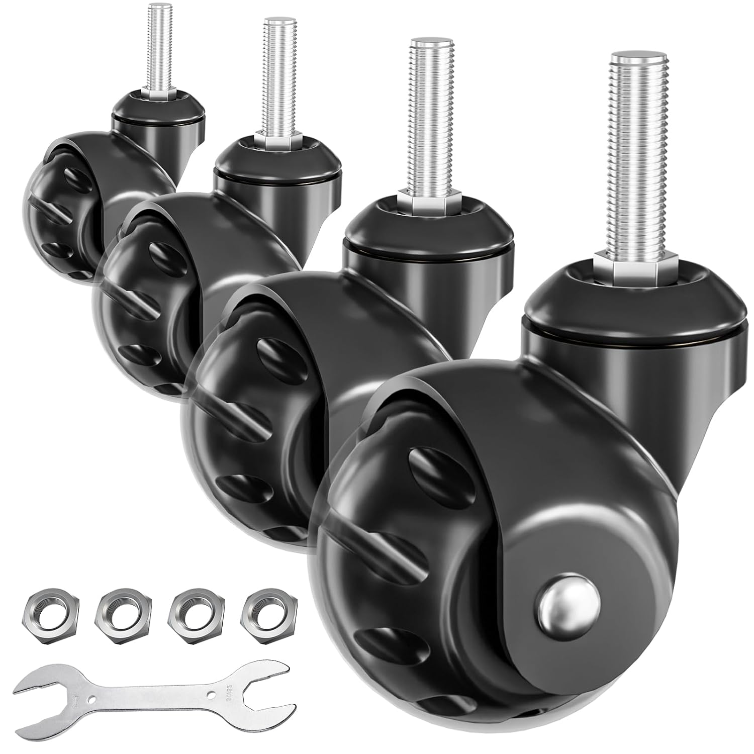 2 in Ball Caster Wheels - Threaded Stem Castors (Stem Diameter 3/8", Stem Length 1"),Heavy Duty 1200 LBS,Swivel Casters Set of 4,Replacement Wheels for Furniture,Cart, Chair, Cabinets,Coffee Table