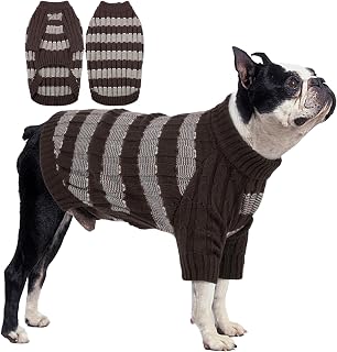 Hundepullover Mittelgroße Hunde - Pullover Hund mit Geschirrloch, Warm Hunde Strickpullover Winter mit Beinen, Pit-Streifen Hundepulli für Französische Bulldogge, Cocker Spaniel, Braun L