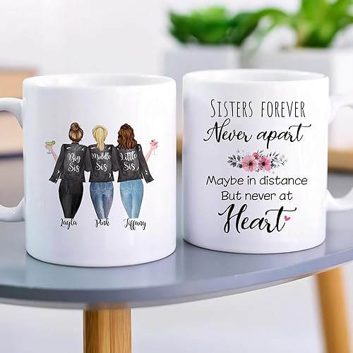 Miniatura 39 de Gossby Taza de café personalizada para hermana, regalo personalizado con diseño, nombre, 11 onzas, 15 onzas, cumpleaños, Navidad, regalo de larga 3