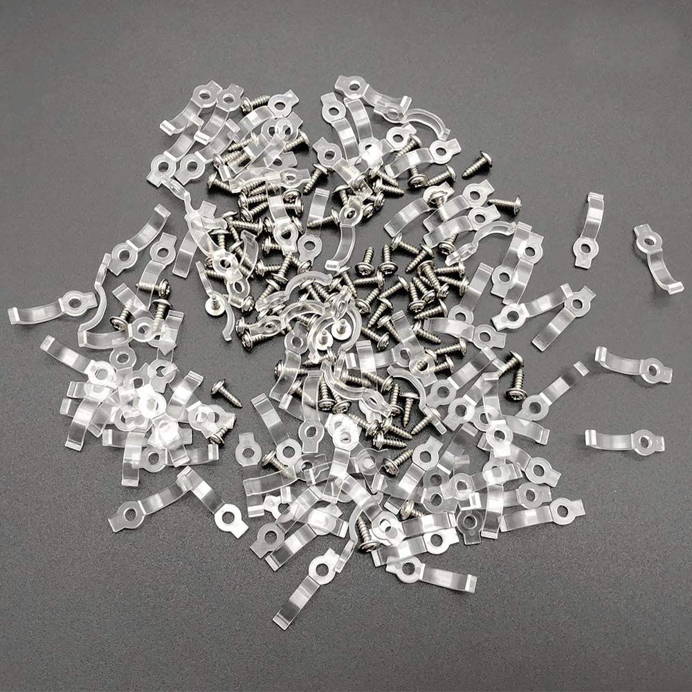 100 Stück LED-Streifen Clips Mit Schrauben – Halterungen Für Lichtbänder (10 Mm Breit)