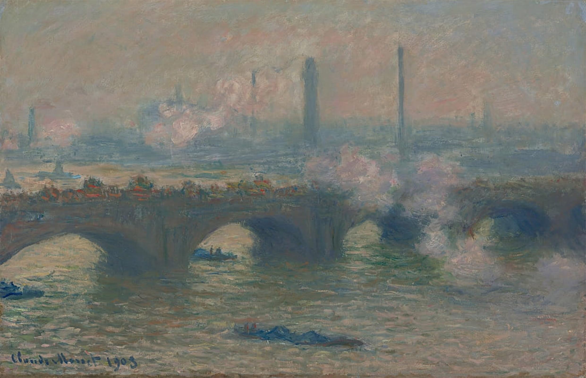 SERENDIPITP Vintage Picture Print on Canvas Wall Art Poster Waterloo Bridge Gray Day by Claude Monet Artwork Print Poster for Wall Decor 60x90cm