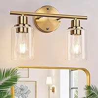 Vista 32 de Accesorios de iluminación de baño de 5 luces, luces de tocador modernas negras con pantalla de vidrio transparente, lámpara de pared de baño