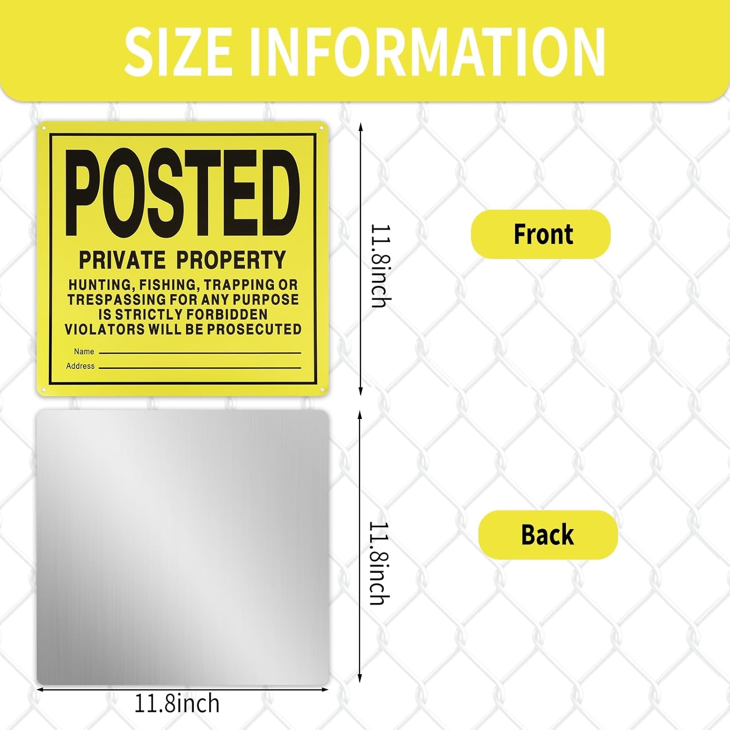 8Pcs Posted No Trespassing Signs, No Hunting Reflective aluminum metal posted signs for indoor and outdoor use to warn against hunting, fishing and trapping. (11.8 * 11.8)
