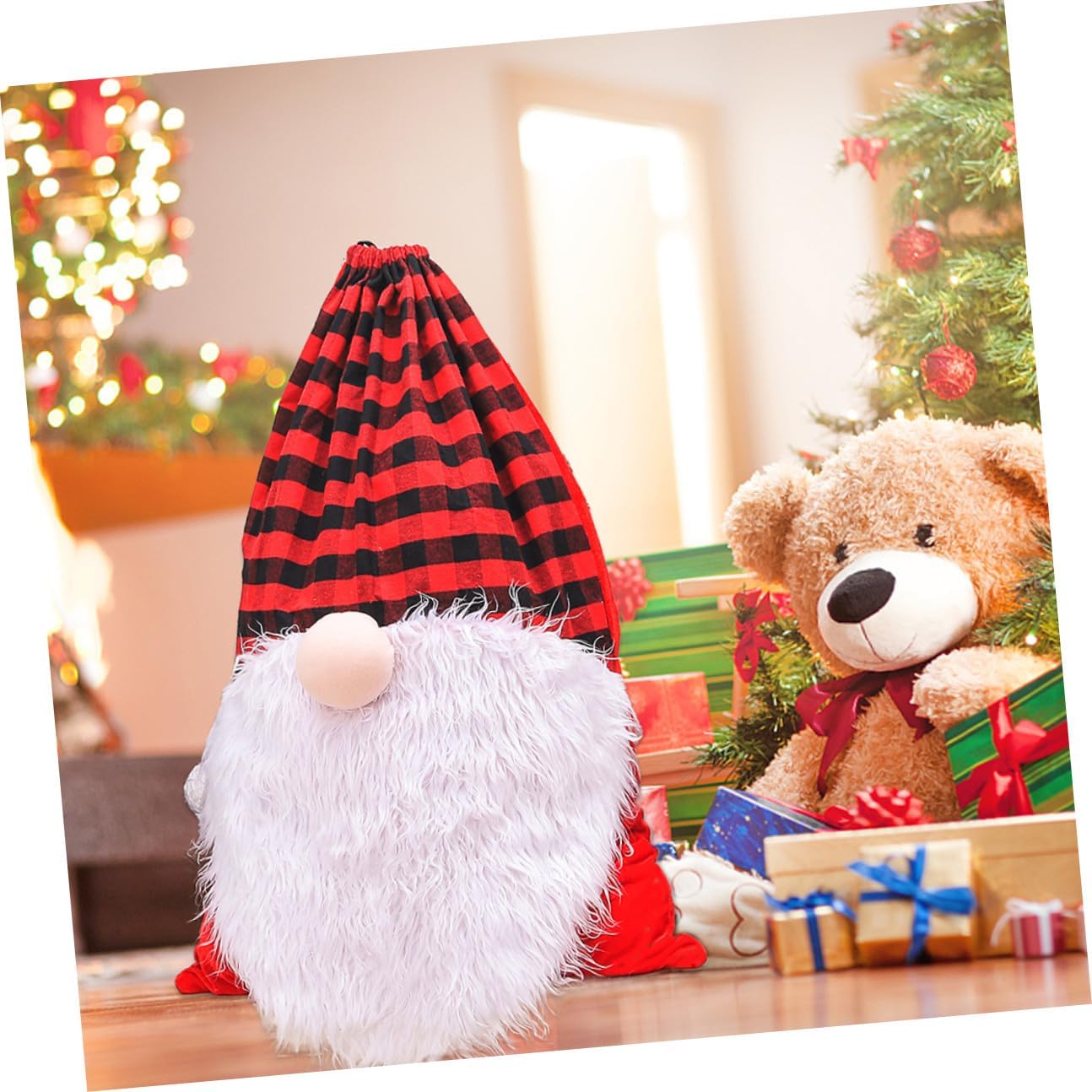 GARVALON Large No-face Doll Drawstring Bag Christmas Candy Storage Pouch Party Treat Holder Wrapping Bag for Holiday Favors and Present Packaging