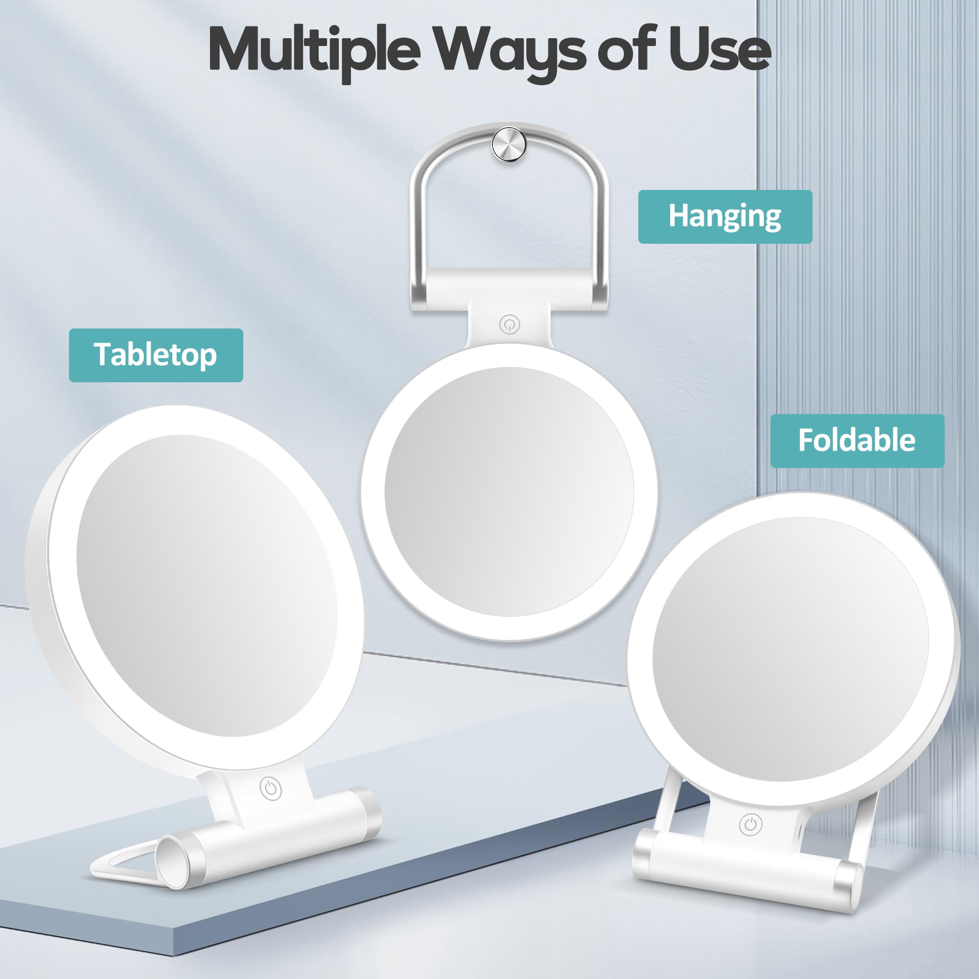 B Beauty Planet Miroir grossissant Double Face 1X/30X avec lumière, 3 Modes d'éclairage, 2000mAh, Miroir de Maquillage de Voyage Compact