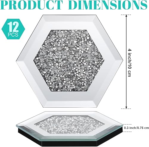 Miniatura 2 de 12 posavasos de cristal con espejo para bebidas, 4 pulgadas, purpurina triturada, con diamantes, para decoración del hogar, cocina, cafetería, bar,