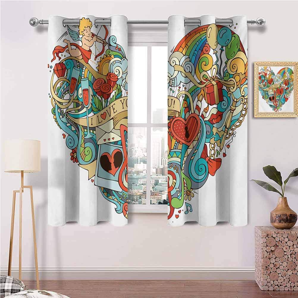 Noise-Free Window Drape with Grommets Love Valentines with Eros Arrow Present Boxes Swirls Balloons Ring Marry Me Picture Art Print Set of 2 Panels (26 x 63 Inch)