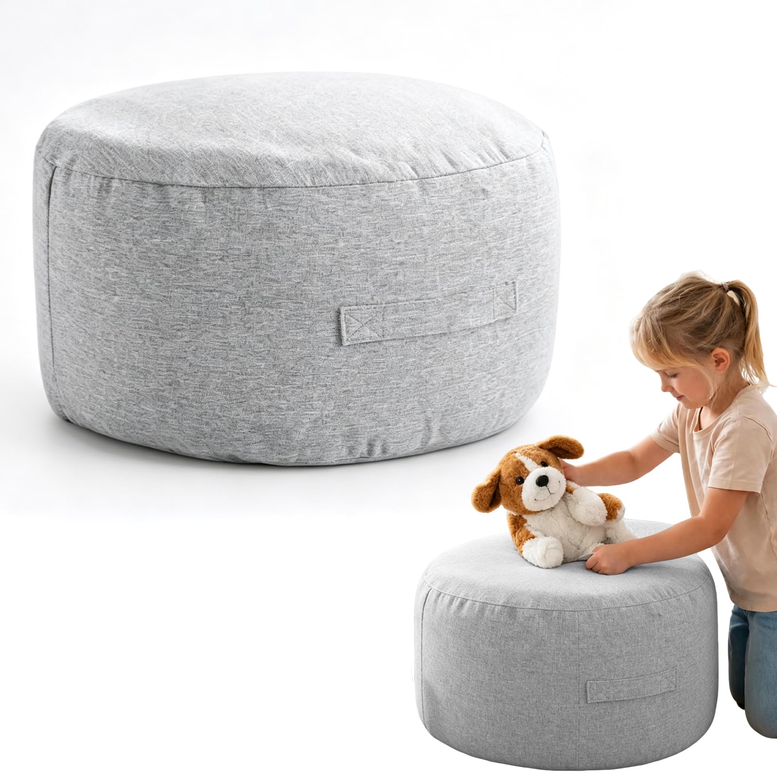 Kuscheltier Aufbewahrung, Kuscheltier-Organizer Sitzsack Bezug mit Reißverschluss, Weich & Praktisch, Spielzeug Aufbewharungstasche, Spielzeug Organizer & Sitzkissen für Kinderzimmer (Hellgrau)