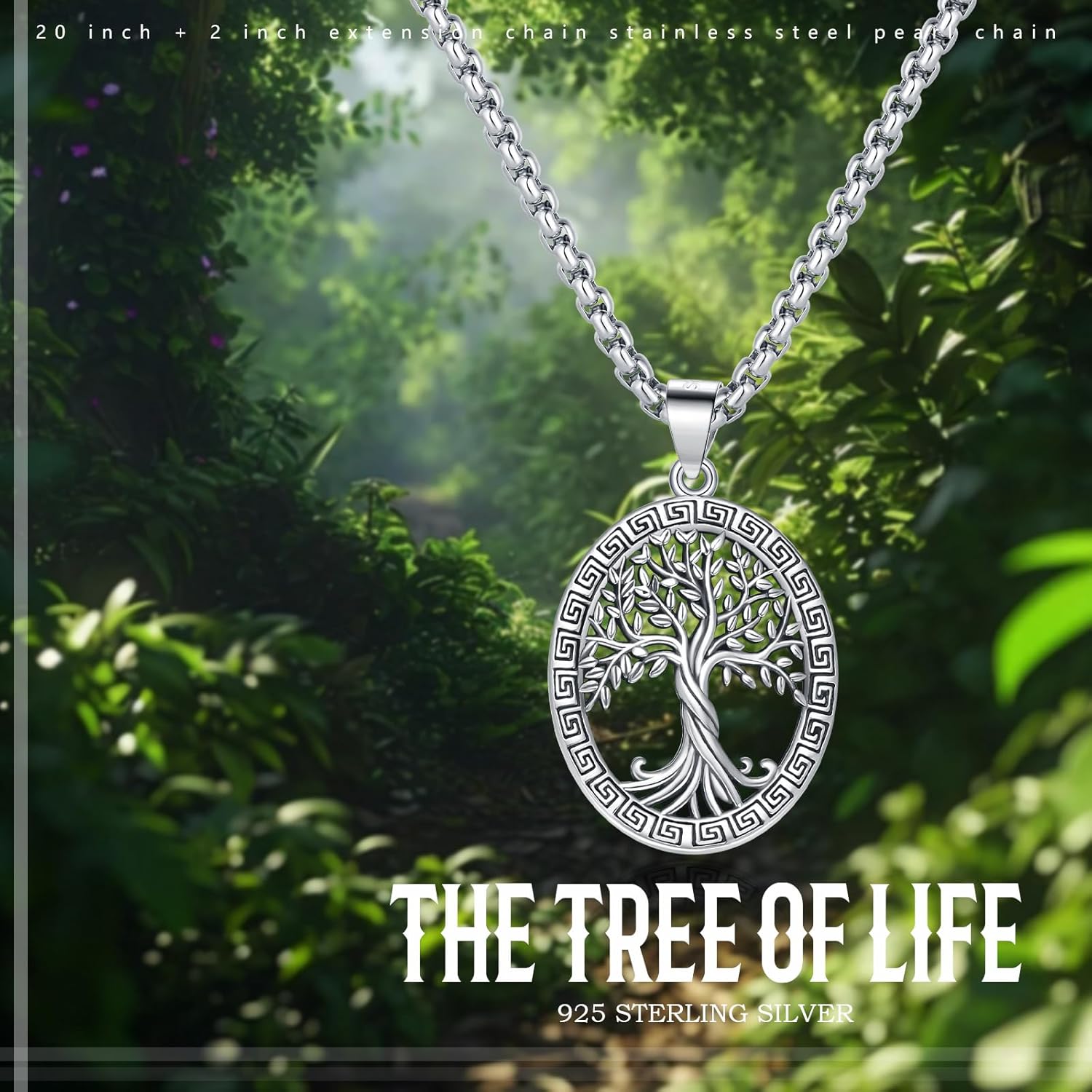 S925 Sterling Silver Tree of Life Necklace For Men Women Abalone/Turquoise/Vintage Retro Oxidation/ Famtima Hand/Round/Square/Teardrop/Rectangle/Oval Family Tree Pendant Necklaces Jewelry Gifts For Valentine's Day Christmas Mother's Day - Image 4