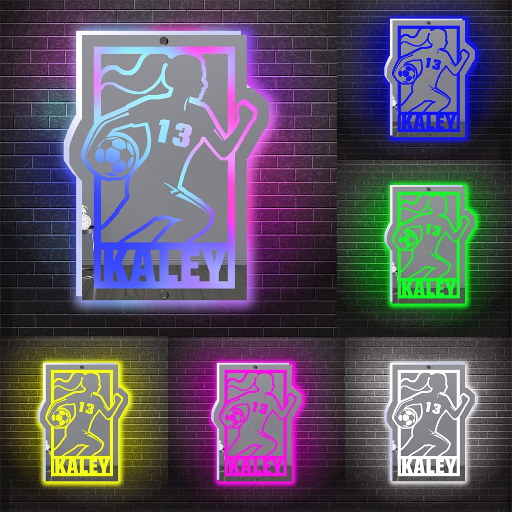 Ktfhvgy Customized Name Women's Soccer Acrylic Mirror Light, Women's Soccer Player Mirror neon Light Sports Decoration, Soccer Player Sports Lover Decoration (style-12) — image 1
