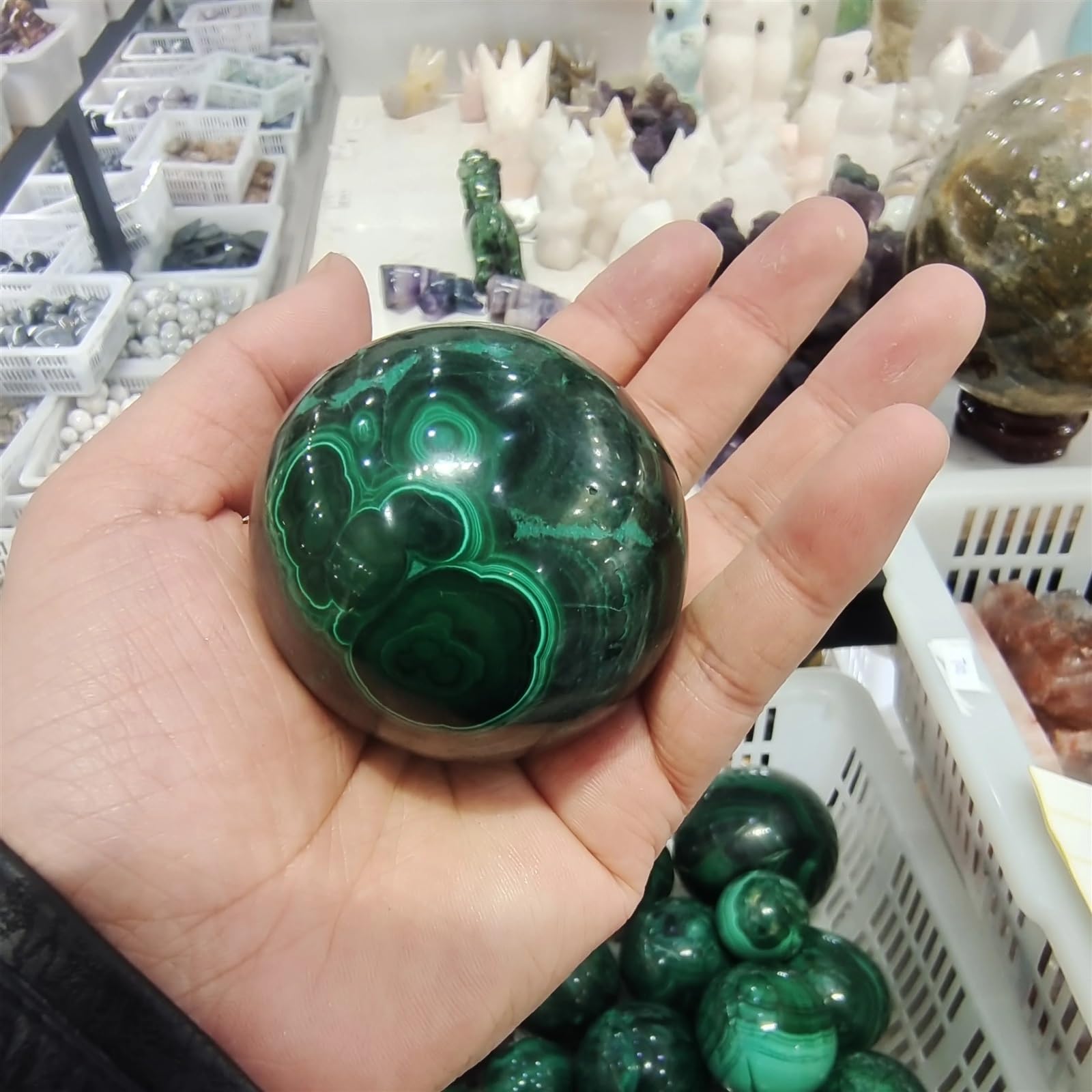 AARTERZZA Real Malachite Crystal Sphere Stone Ball Home Decoration Ornaments Crystals (Size : 75-80mm)
