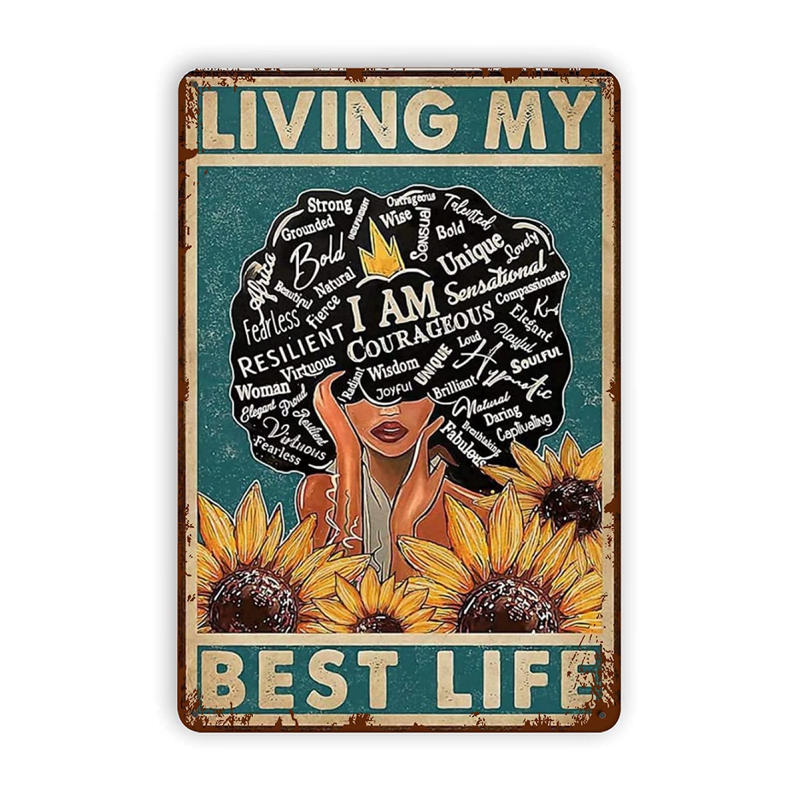 Lsjuee Living My Best Life Metal Tin Signs Reproduction, Vintage Wall Decor Retro Art Tin Sign Funny Decorations for Home Bar Pub Cafe Farm Room Metal Plaque Classic Poster 8×12 Inch