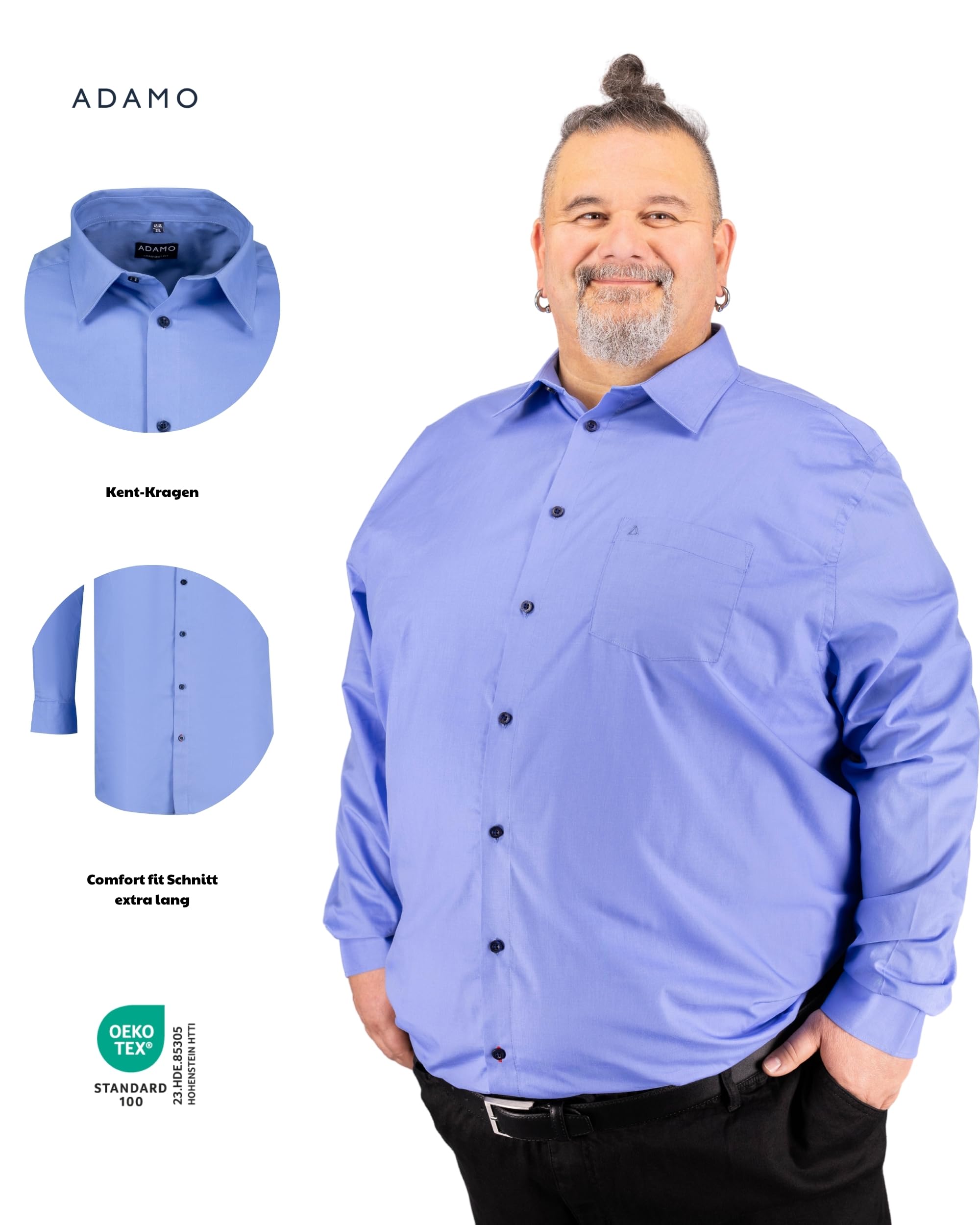 ADAMO Herren Businesshemd Langarm Comfort FIT Übergrößen 2XL-14XL