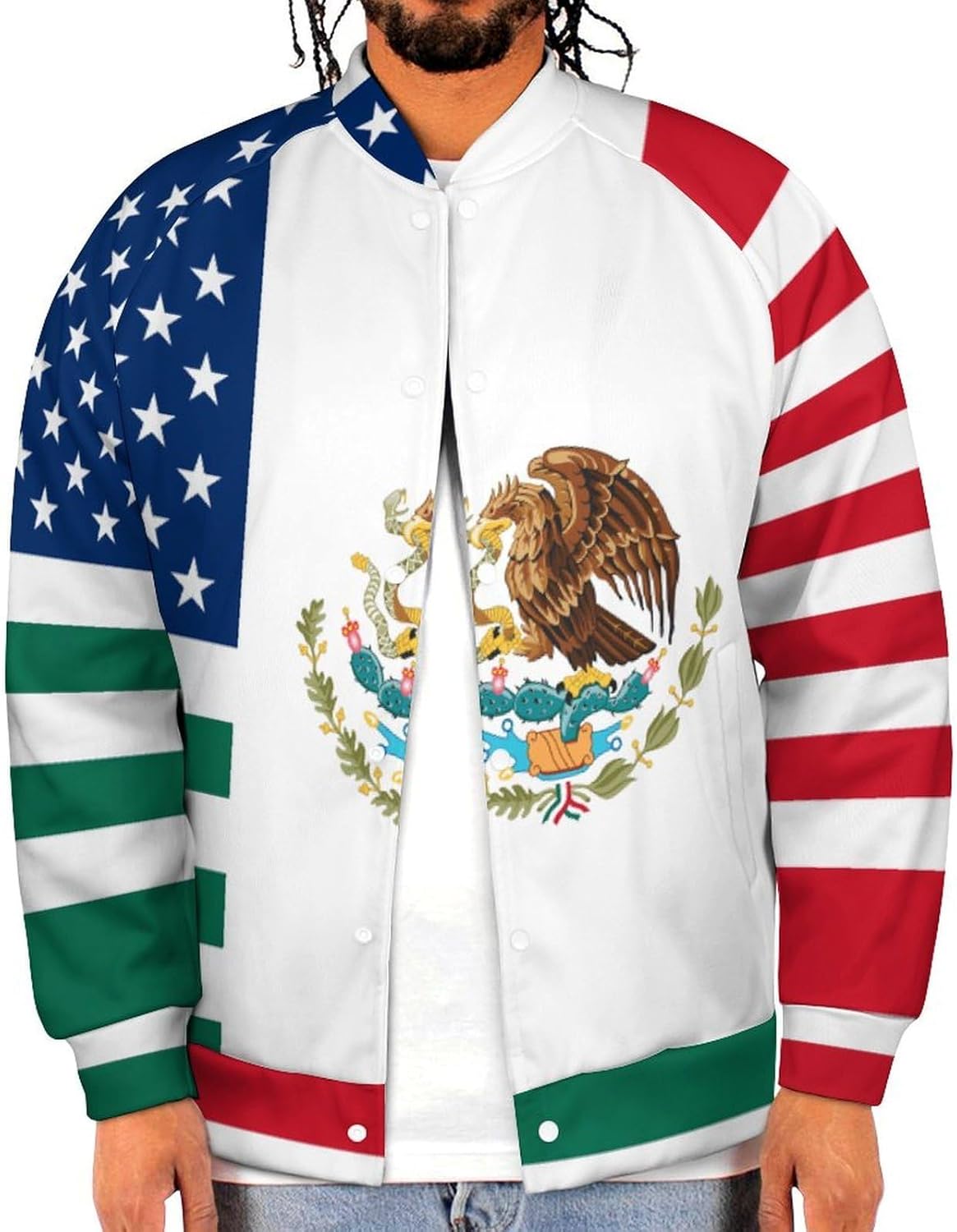 United States Mexico Friendship Flag Novelty Men's Baseball Jackets Causal Sweatshirt Button Top Long Sleeve Coat