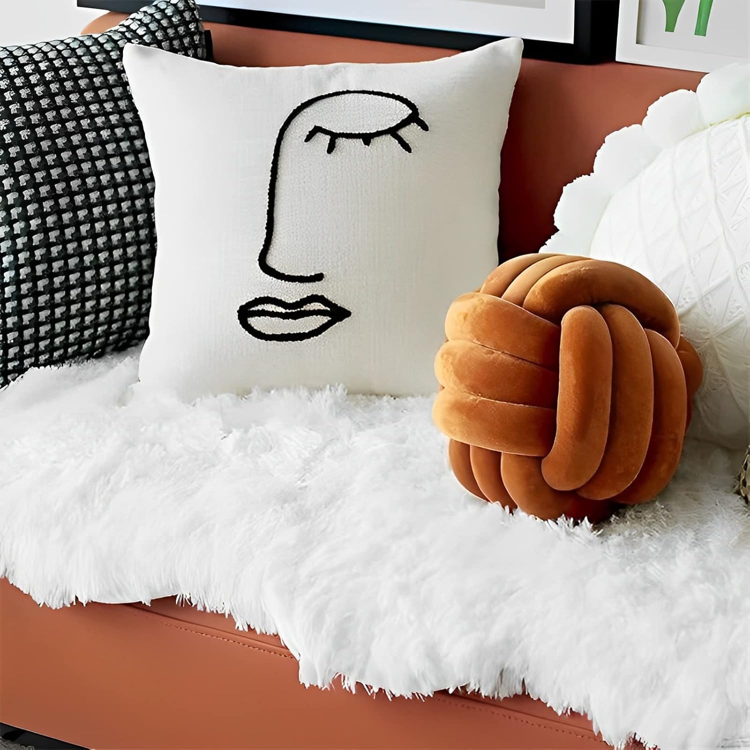 Knot Ball Pillows, Round Throw Pillow Cushion Home Decoration Soft Plush Pillow, Throw Knotted Ball Pillow Handmade Children Room Decoration Round Plush Toy Pillow (Caramel,11"/28cm)